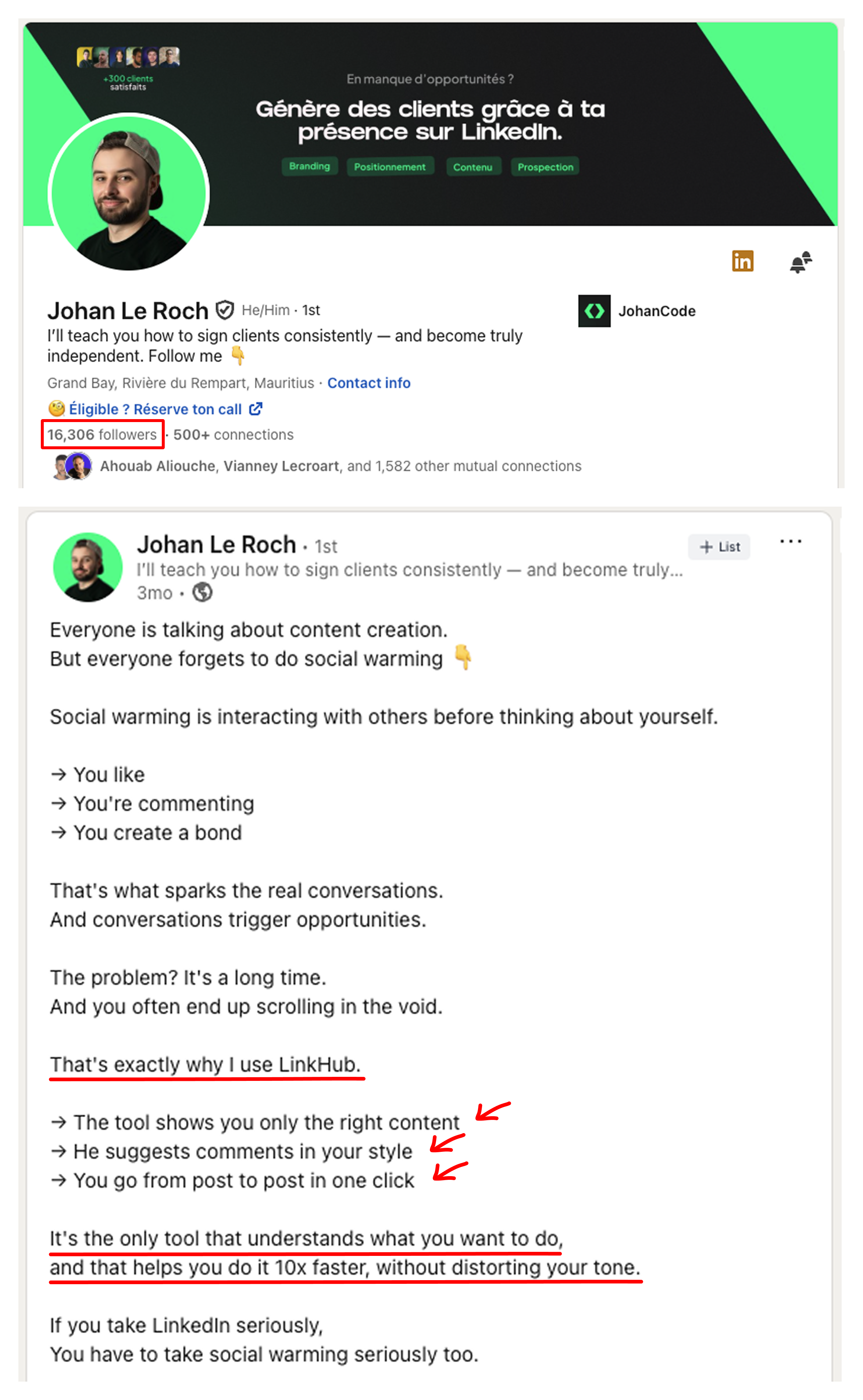 Résultat client LinkHub sur LinkedIn — exemple 3
